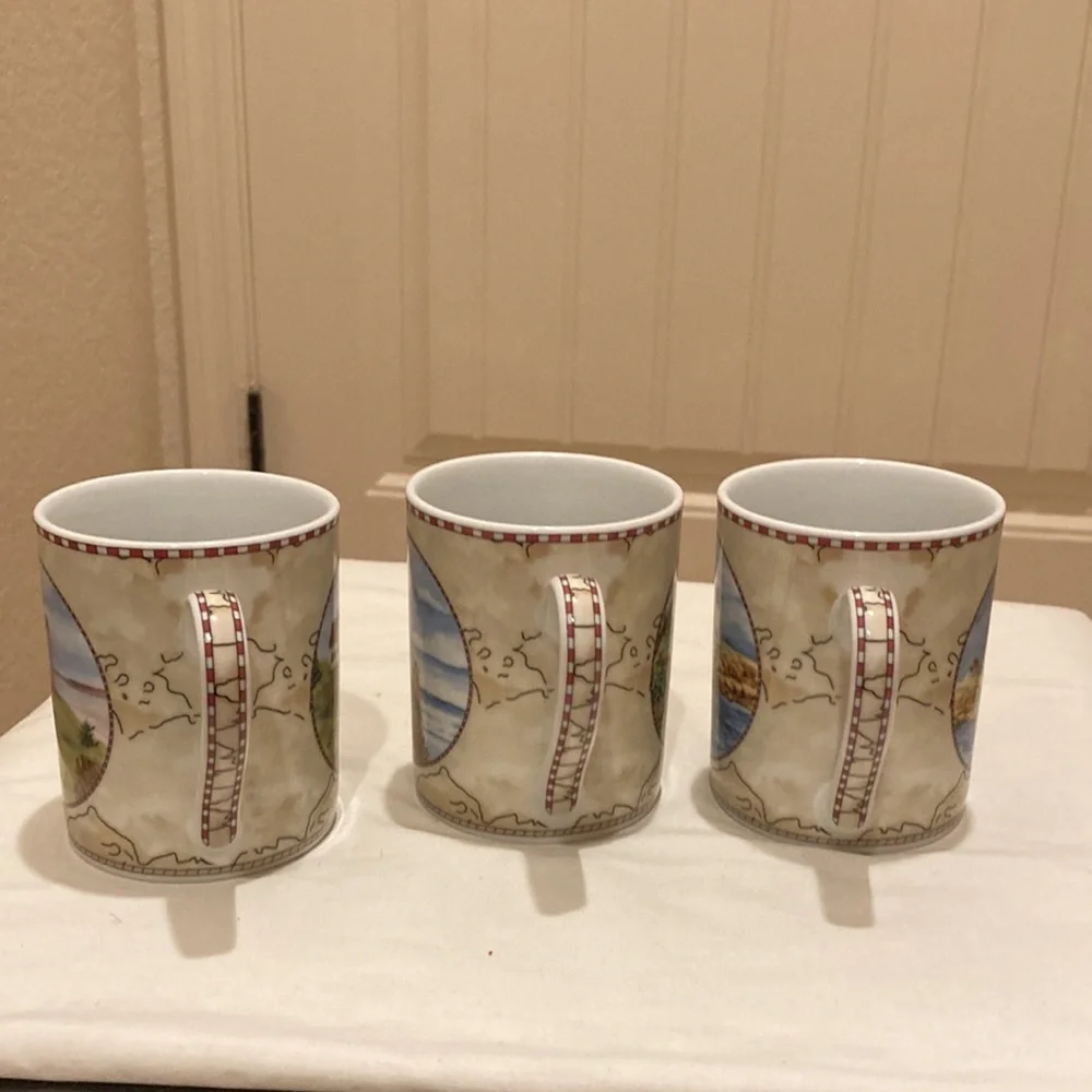American Atelier at Home Set of 3 Porcelain Lighthouse Mugs Cups Signals 5100